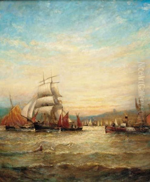 Running Out Of Harbour Oil Painting by William A. Thornley Or Thornber