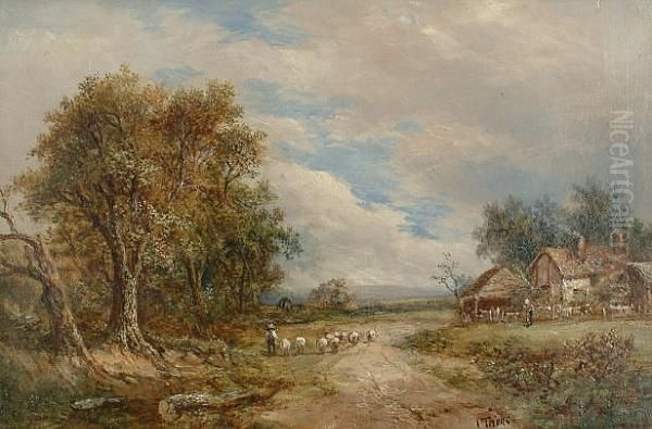 Homewards Along A Country Lane Oil Painting by Joseph Thors