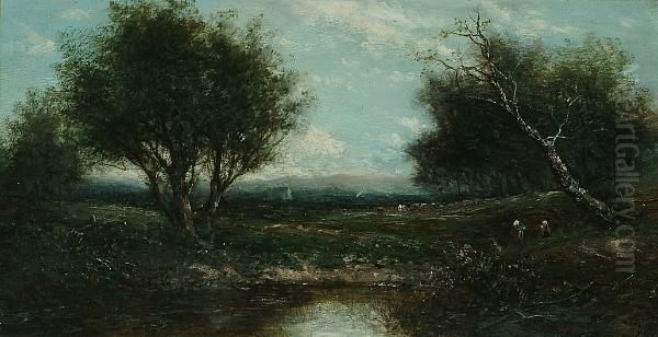 A Country Landscape With Figures In The Foreground Oil Painting by Joseph Thors