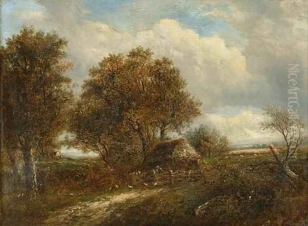 A Rural Scene With Figure And Barn Oil Painting by Joseph Thors