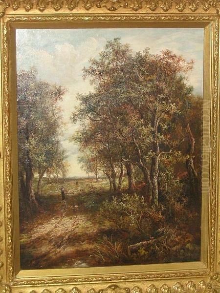 A Woodland Path With Woman Carrying Firewood Oil Painting by Joseph Thors