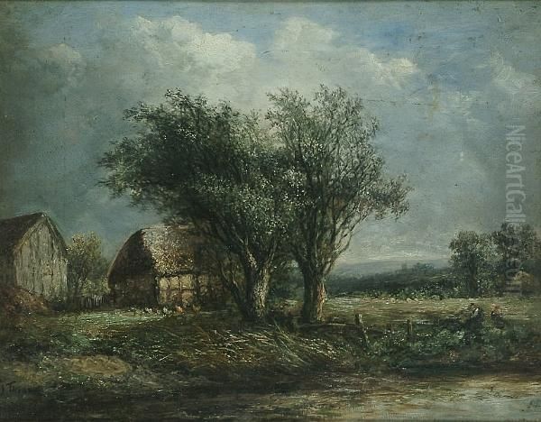 Rural Scene With Chickens Before A Barn Oil Painting by Joseph Thors