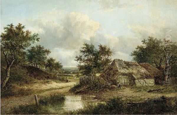 Figures In An Extensive Wooded Landscape Oil Painting by Joseph Thors