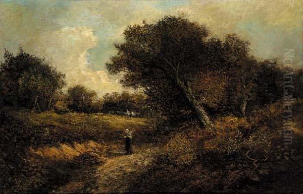 A Faggot Gatherer On A Woodland Path by Joseph Thors