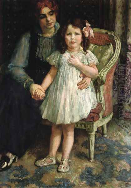 Portrait of Madame Goldner=Max and Her Daughter Juliette Oil Painting by Theo van Rysselberghe