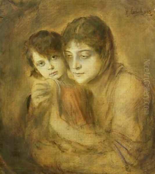 Mother and Child Oil Painting by Franz von Lenbach