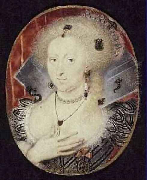 Queen Anne of Denmark miniature Oil Painting by Isaac Oliver