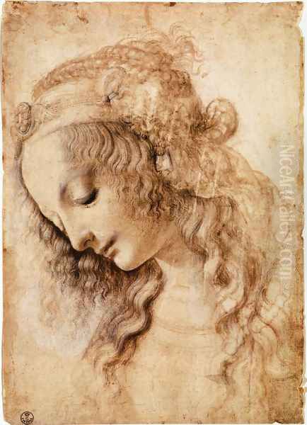 Woman's Head Oil Painting by Leonardo Da Vinci