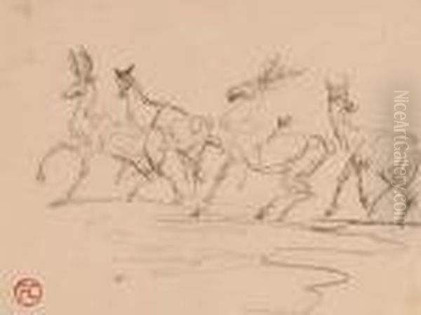 Cerfs Et Biches Oil Painting by Henri De Toulouse-Lautrec