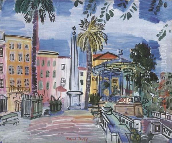 La Place D'hyeres L'obelisque Et Le Kiosque A Musique Oil Painting by Raoul Dufy