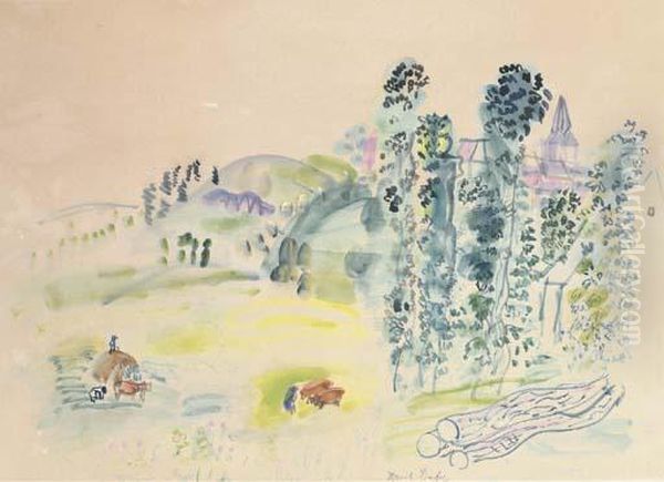 Petite Eglise Dans La Campagne Et Charrete De Foin Oil Painting by Raoul Dufy