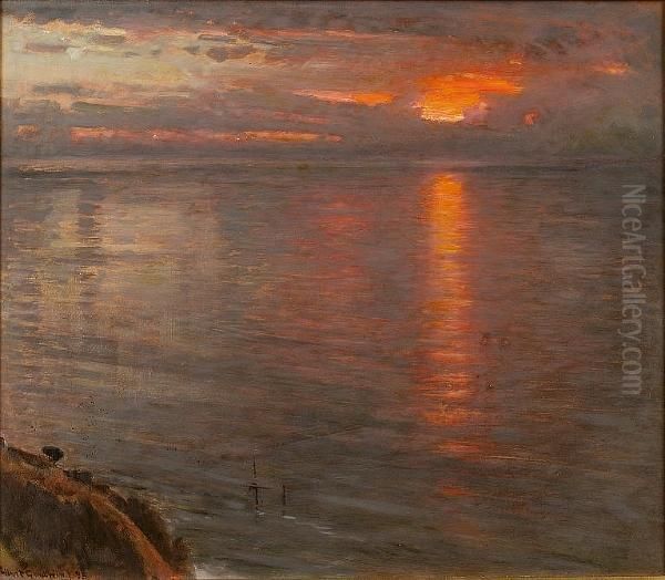 Sunset Oil Painting by Albert Goodwin