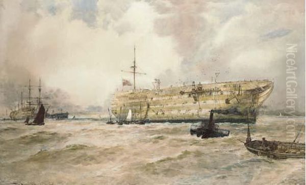 The Royal Albert Hulk In The Hamoaze Oil Painting by Thomas Bush Hardy