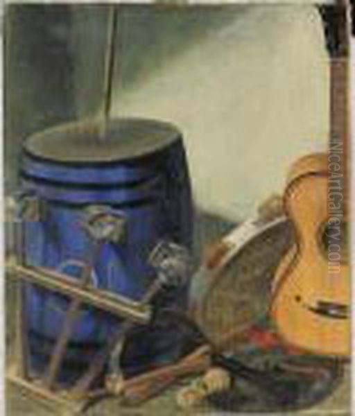 Still Life With Musical Instruments Oil Painting by Alexander Evgenievich Yakovlev