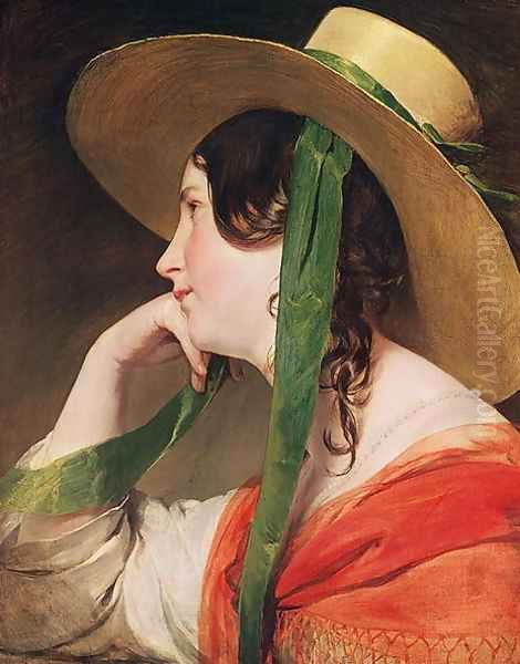 Girl in a Yellow Straw Hat Oil Painting by Friedrich Ritter von Amerling