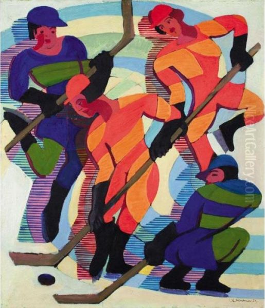 Eishockeyspieler (ice Hockey Players) Oil Painting by Ernst Ludwig Kirchner