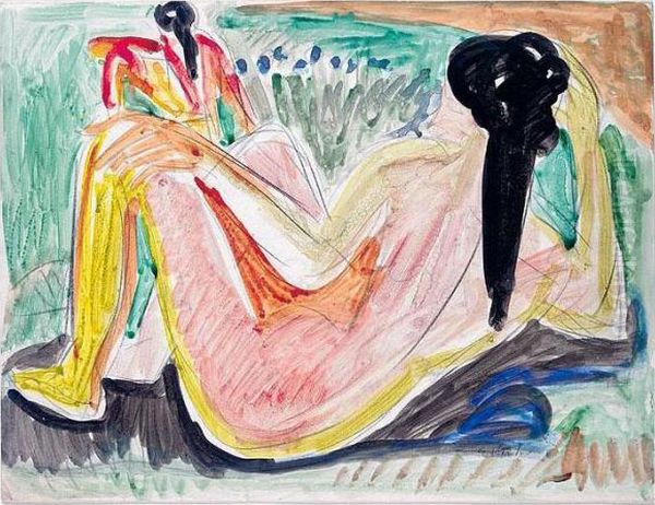 Liegender Weiblicher Akt Mit Schwarzem Haar (reclining Female Nude With Black Hair) Oil Painting by Ernst Ludwig Kirchner