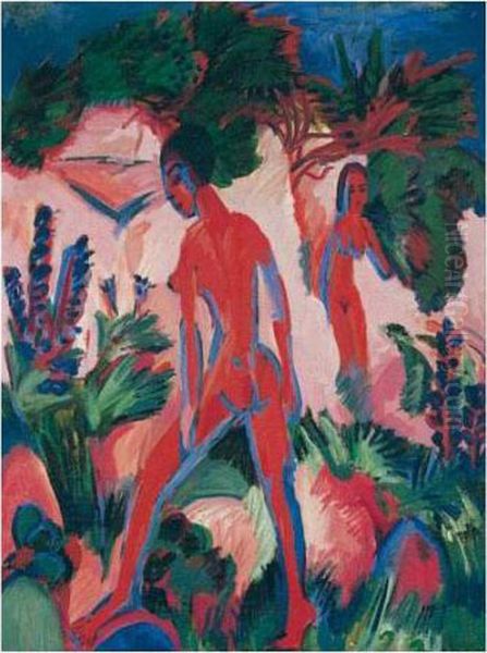 Rote Akte (red Nudes) Oil Painting by Ernst Ludwig Kirchner