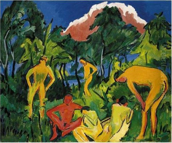 Akte In Der Sonne, Moritzburg Oil Painting by Ernst Ludwig Kirchner