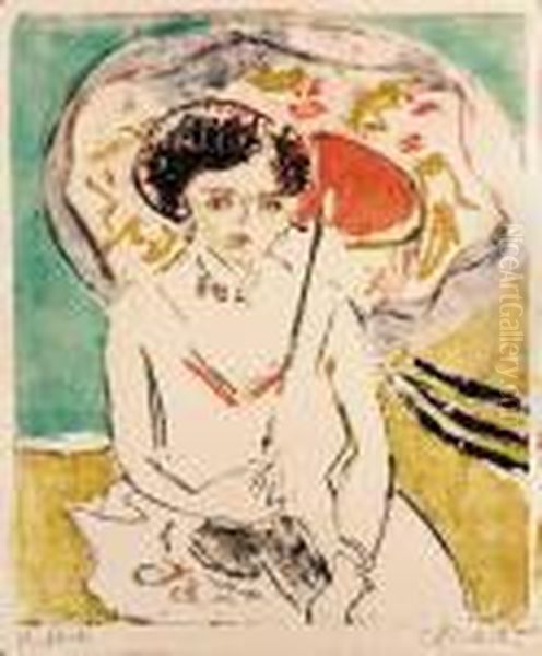 Dodo Mit Japanischem Schirm Oil Painting by Ernst Ludwig Kirchner