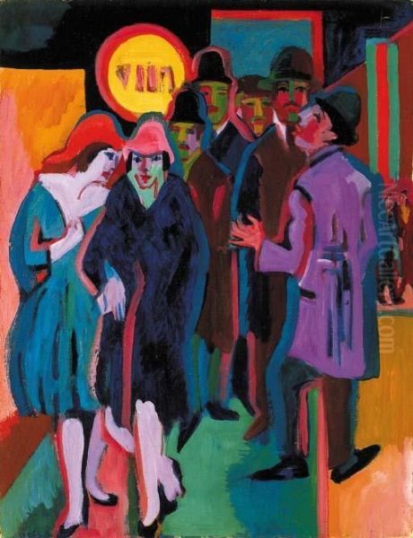 Nachtliches Strassenbild (recto) Oil Painting by Ernst Ludwig Kirchner