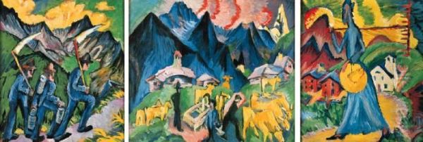 Alpleben, Triptychon Oil Painting by Ernst Ludwig Kirchner