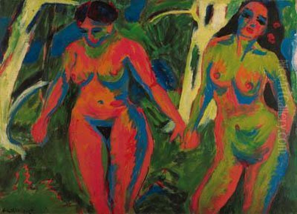 Zwei Nackte Frauen Im Wald Oil Painting by Ernst Ludwig Kirchner