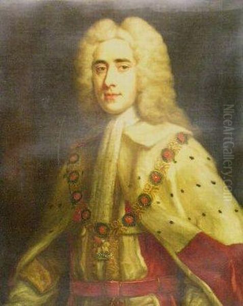 Portrait Of A Peer Of The Realm With Parliamentary Robes And Orderof The Garter Oil Painting by Sir Godfrey Kneller