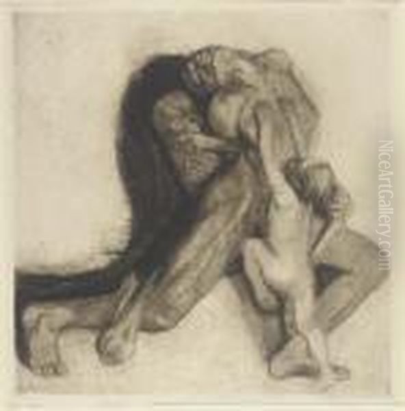 Tod Und Frau Oil Painting by Kathe Kollwitz