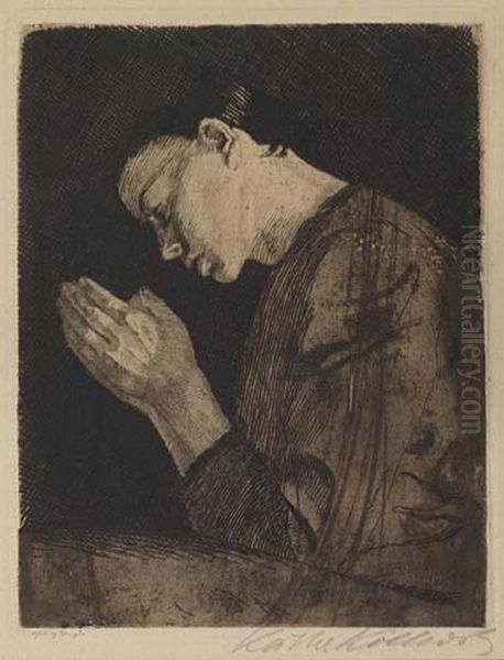 Betendes Madchen. Oil Painting by Kathe Kollwitz