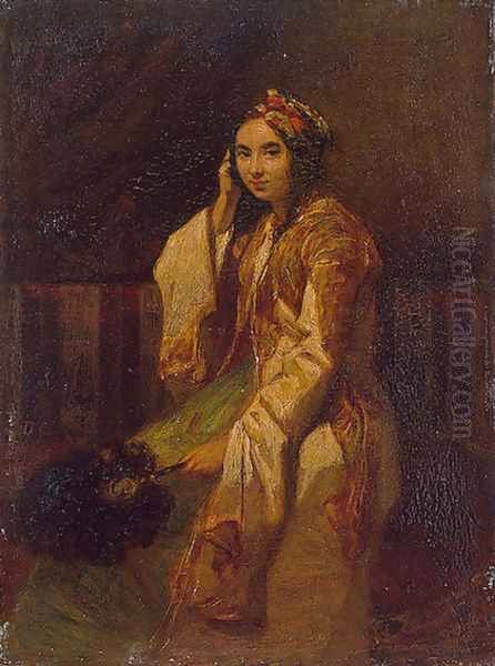 Woman in Oriental Dress Oil Painting by Alexandre Gabriel Decamps