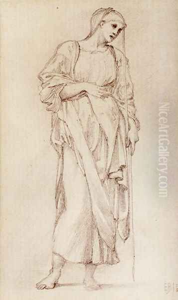 Study Of A Standing Female Figure Holding A Staff Oil Painting by Sir Edward Coley Burne-Jones