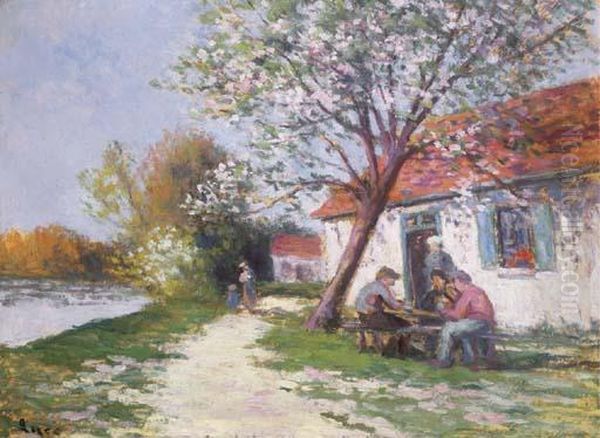 Rolleboise, Le Dejeuner En Plein Air Oil Painting by Maximilien Luce