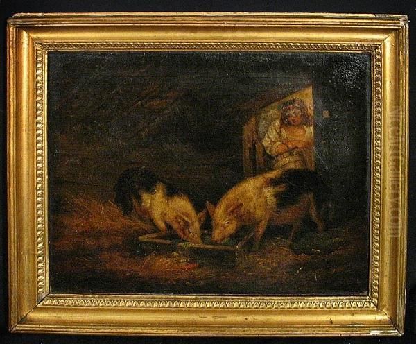 Pigs At The Trough Oil Painting by George Morland