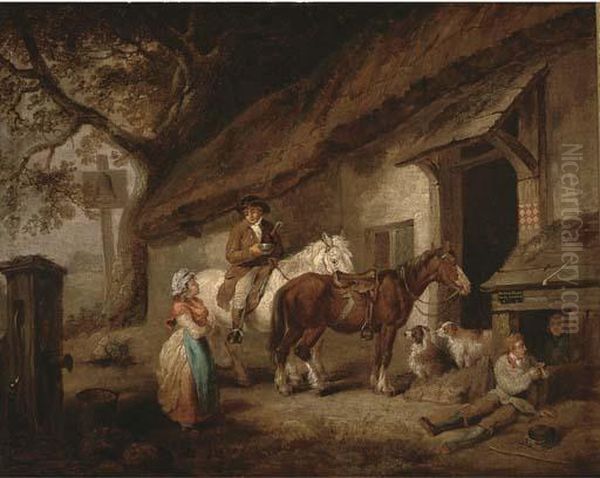 A Rest At The Bell Inn Oil Painting by George Morland