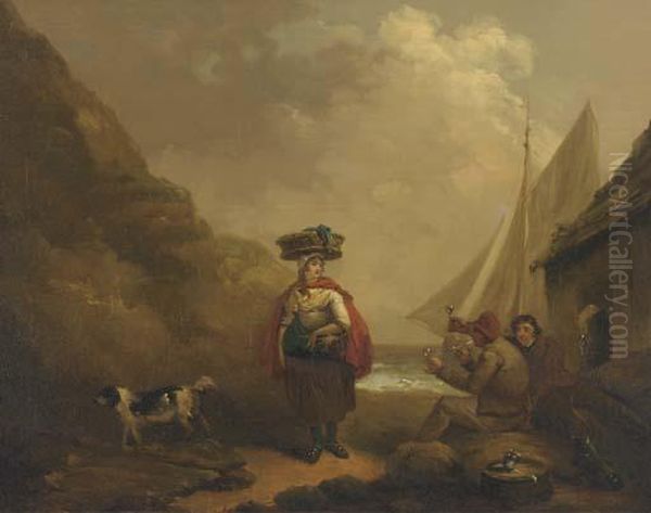 Fishermen On The Shore Oil Painting by George Morland