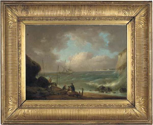 A Coastal Landscape With Fishermen In The Foreground And Whitecliffs Beyond Oil Painting by George Morland