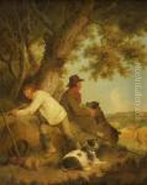 Shepherds With Their Dogs Oil Painting by George Morland