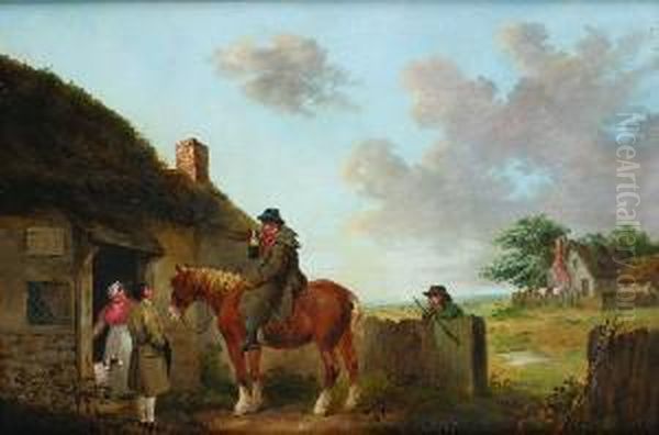 Traveler On Horseback Outside Of An Inn Oil Painting by George Morland