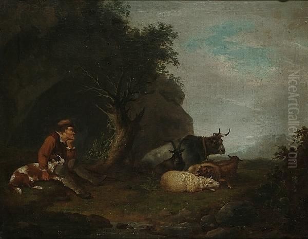 A Watchful Shepherd And His Stock Oil Painting by George Morland