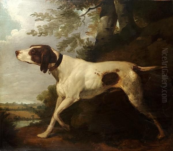 An English Pointer In A Landscape Oil Painting by George Morland