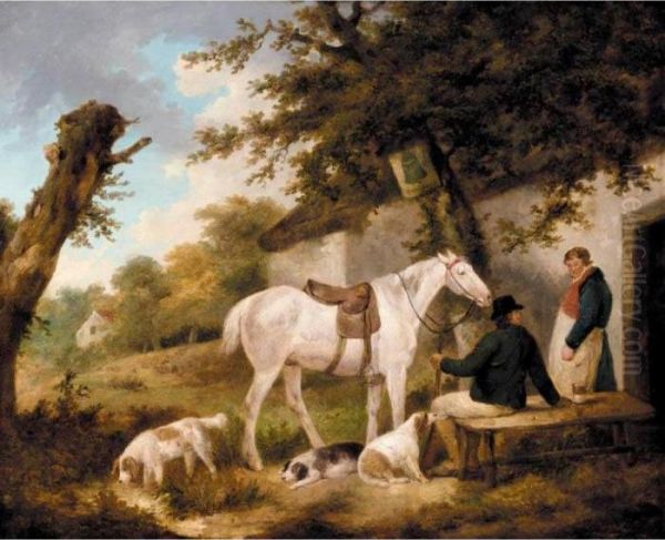 Travellers Resting Outside The Bell Inn Oil Painting by George Morland