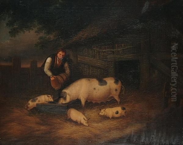 Feeding The Pigs Oil Painting by George Morland