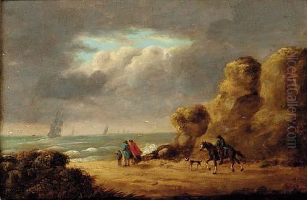 Figures And A Horseman Looking Out To Sea In A Gale Oil Painting by George Morland