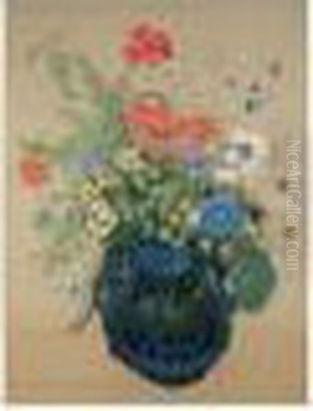 Vase De Fleurs, 1905-1908 Oil Painting by Odilon Redon