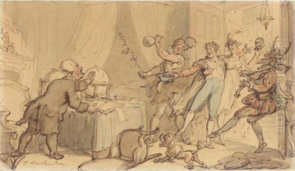 The Doctor Interrupted By Revellers Oil Painting by Thomas Rowlandson