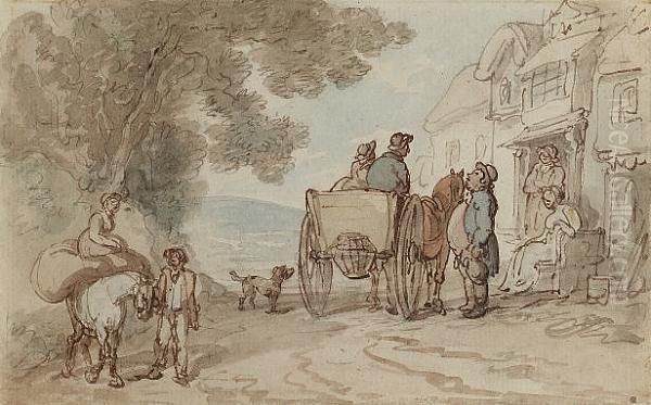 A West Country Road Oil Painting by Thomas Rowlandson