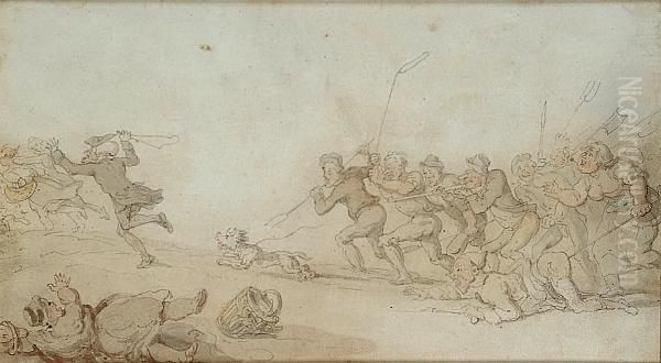 Dr Syntax Being Pursued Oil Painting by Thomas Rowlandson