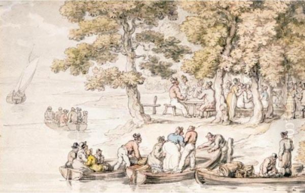 A Picnic On Eel Pie Island, Twickenham Oil Painting by Thomas Rowlandson