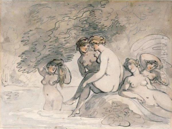 Bathing Nymphs Oil Painting by Thomas Rowlandson